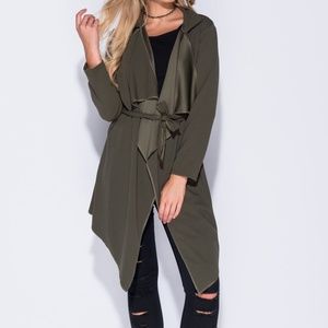 Olive Belted Waterfall Coat